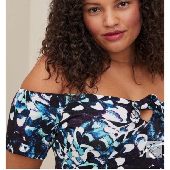 Torrid Super Soft Knit Floral Babydoll Top Plus Size 6X Blue Off Shoulder - Picture 2 of 13